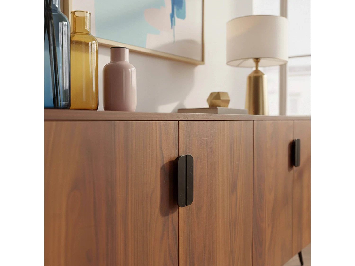 Modern dressoir met 4 deuren, 160 cm, donker hout