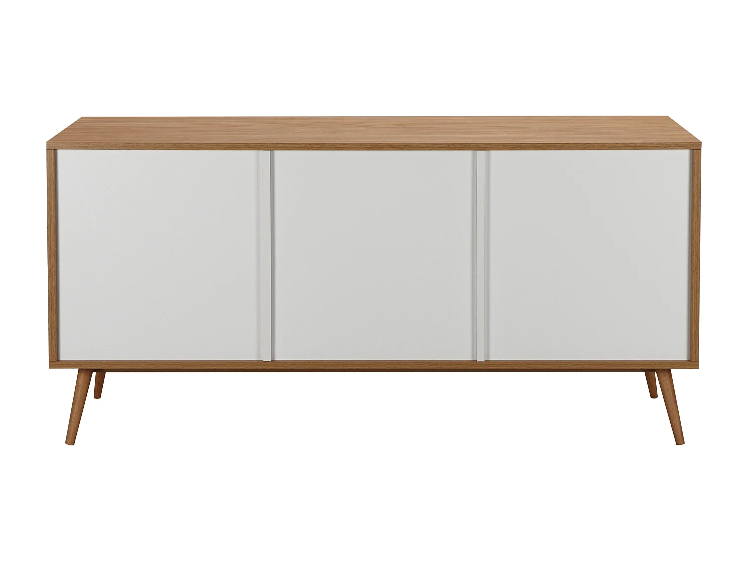 Buffet scandinave effet bois clair 2 portes 3 tiroirs 150 cm blanc