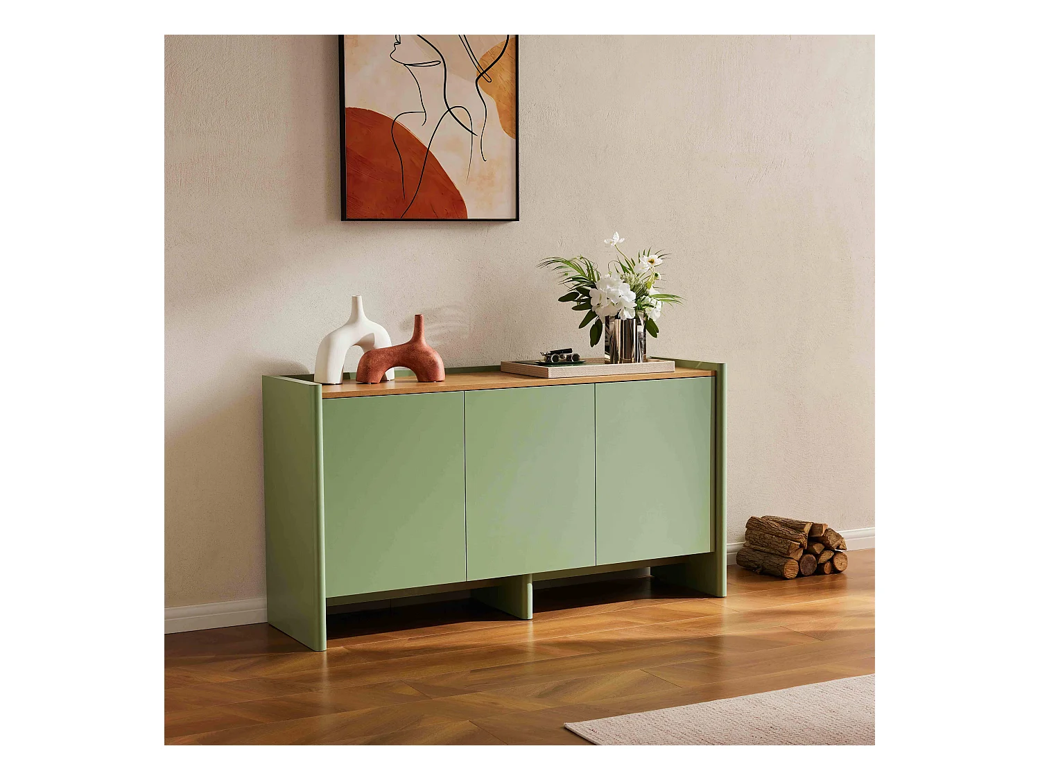Buffet 3 portes moderne rectangulaire L140 cm vert