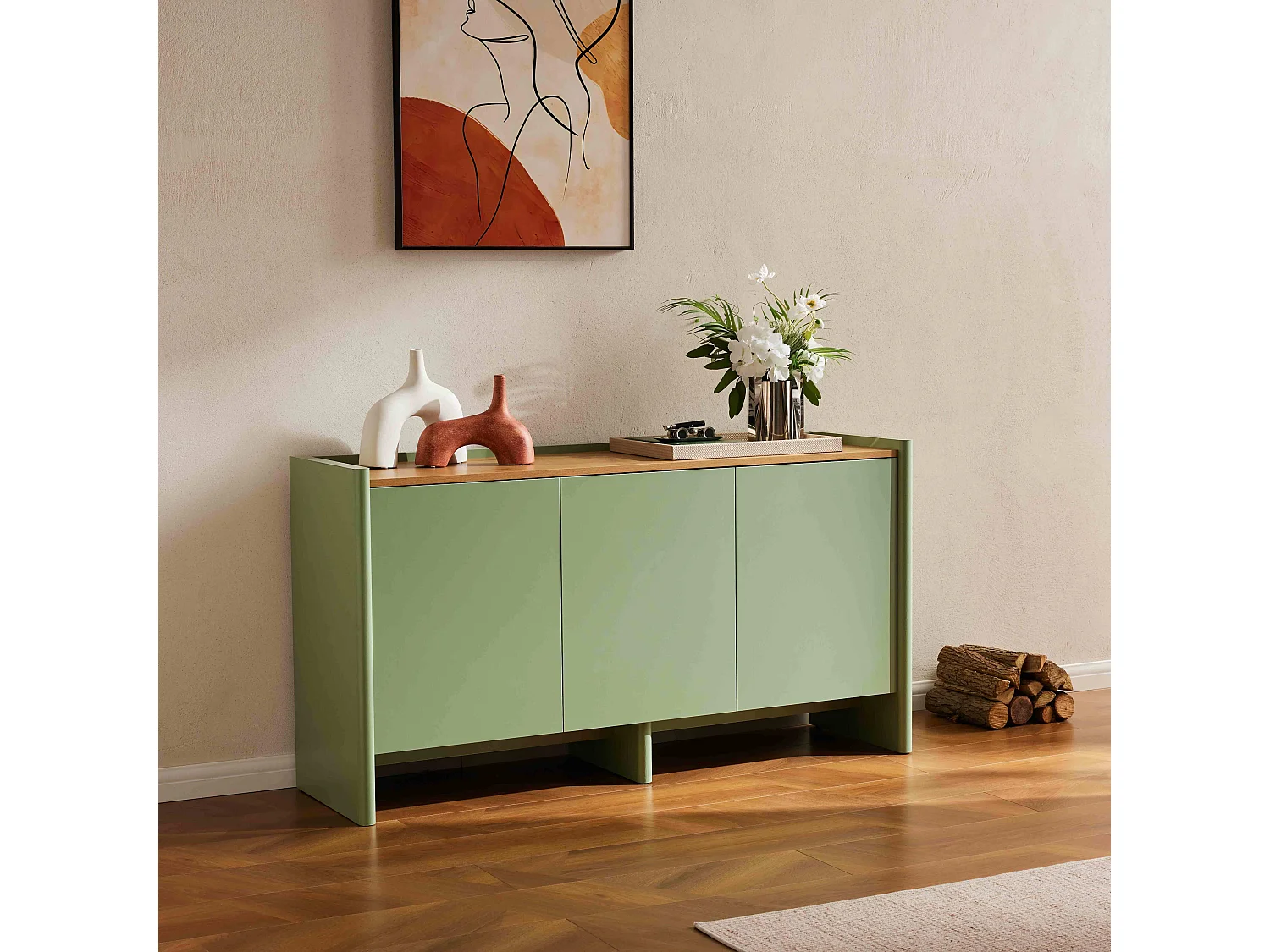 Buffet 3 portes moderne rectangulaire L140 cm vert