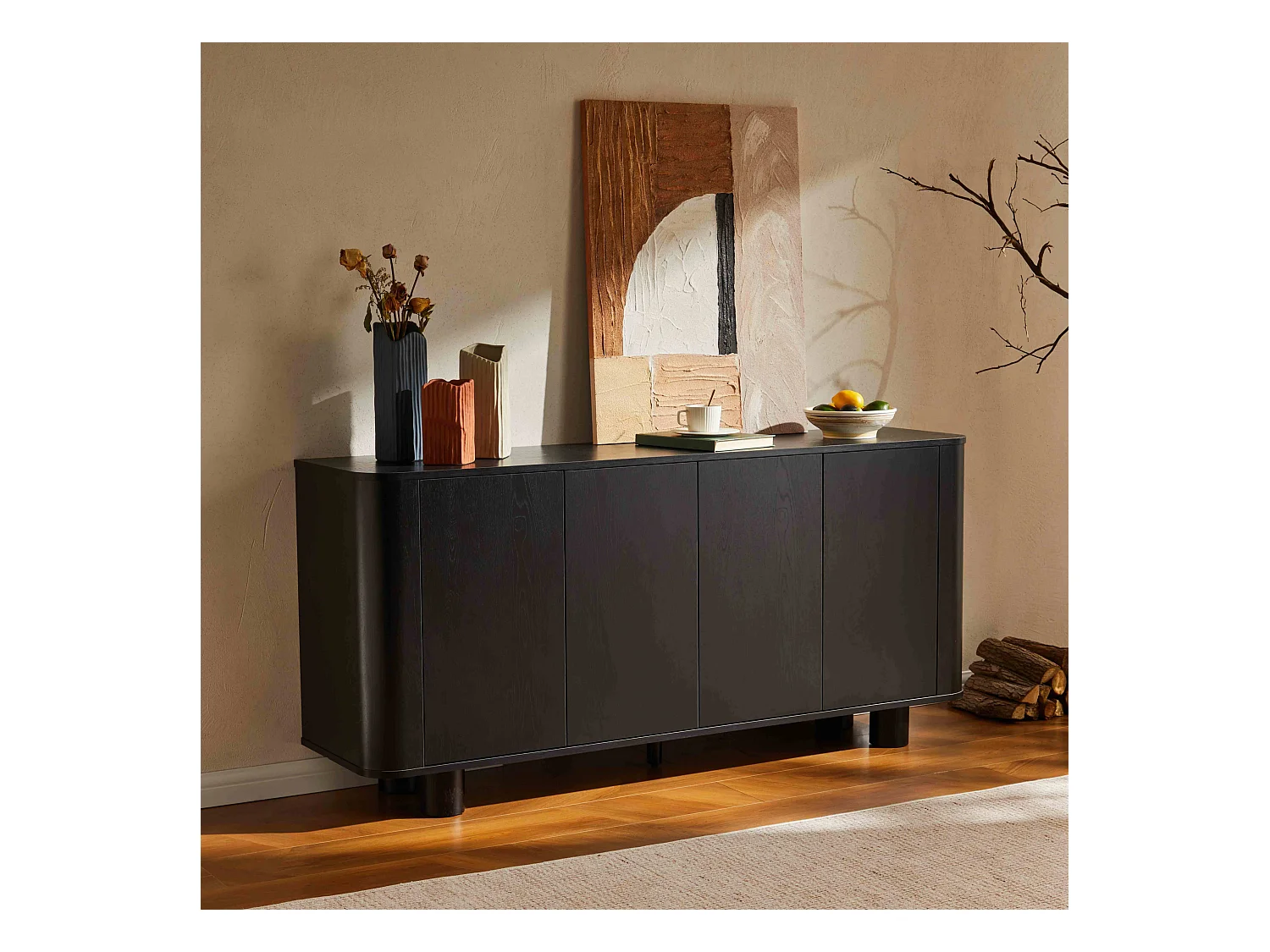 Buffet scandinave 4 portes L160 cm bois noir