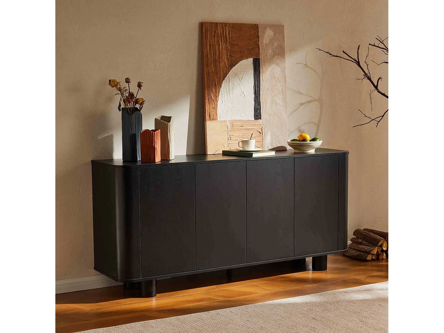 Buffet scandinave 4 portes L160 cm bois noir
