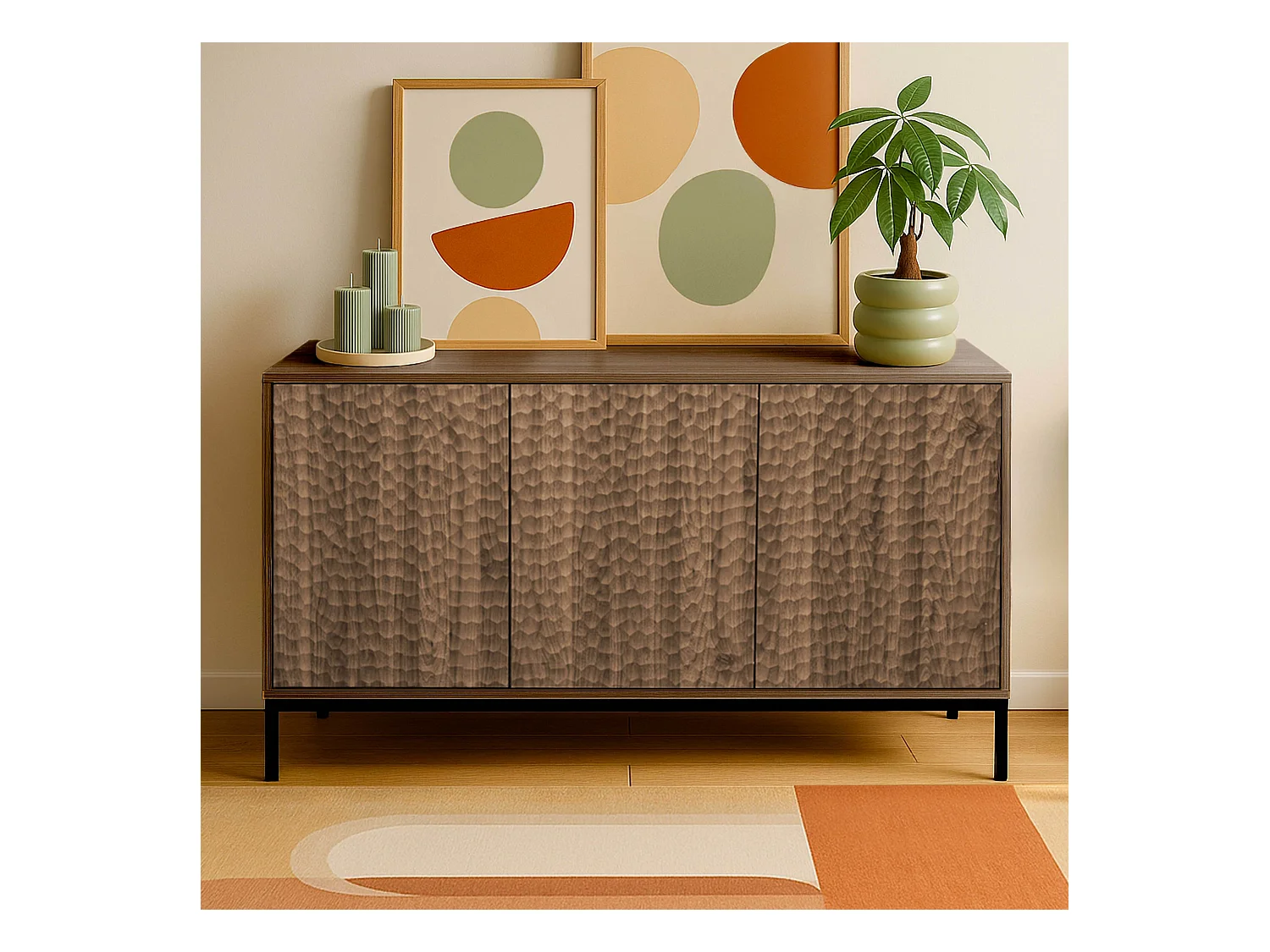 Buffet 3 portes moderne rectangulaire L147 cm bois foncé