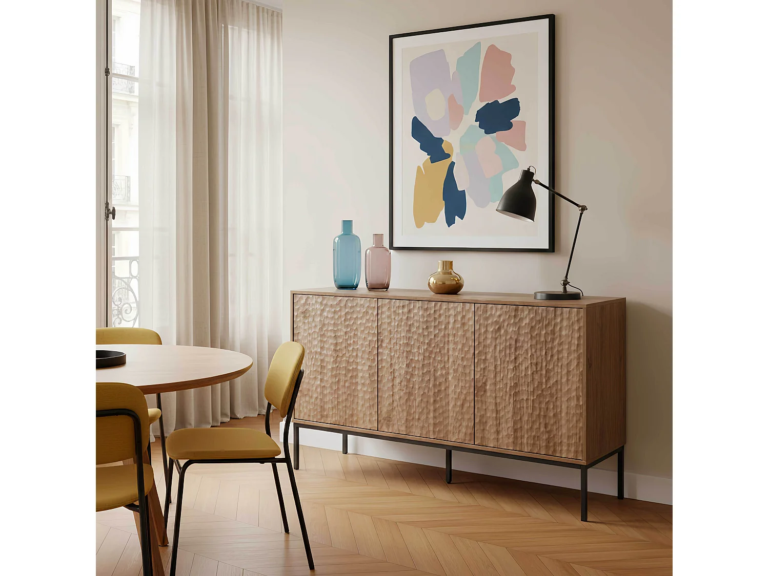 Buffet 3 portes moderne rectangulaire L147 cm bois foncé