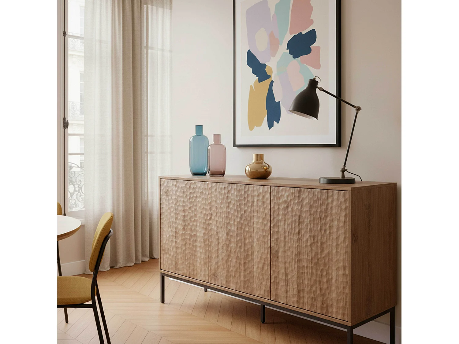 Buffet 3 portes moderne rectangulaire L147 cm bois foncé