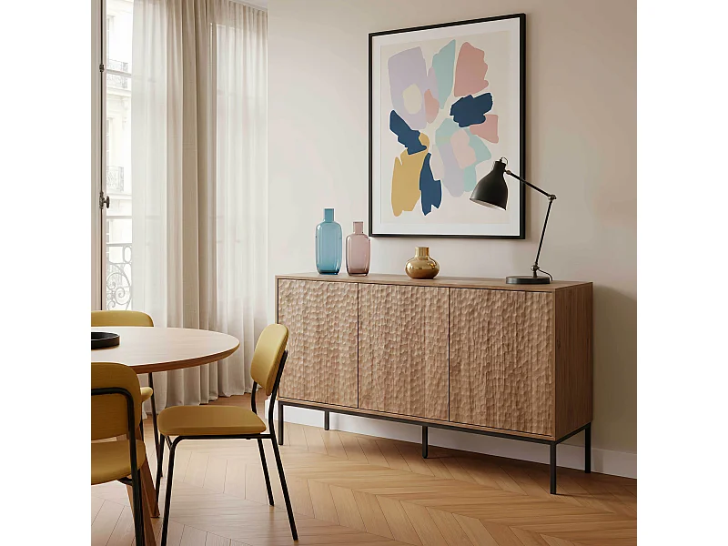 Buffet 3 portes moderne rectangulaire L147 cm bois foncé