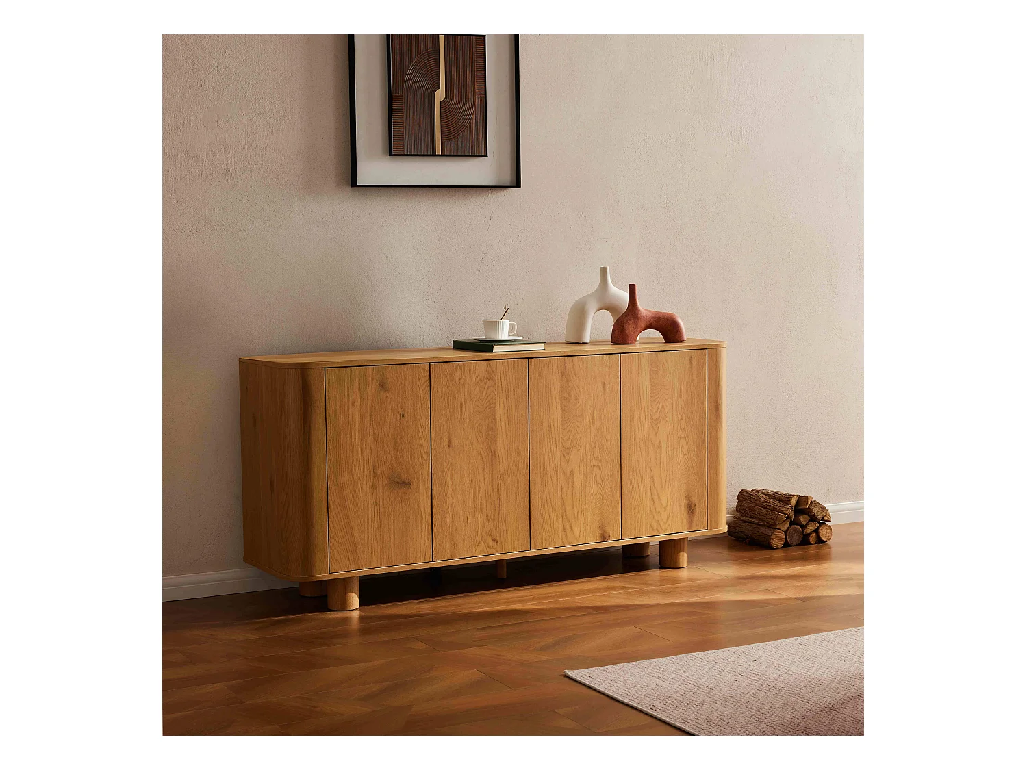 Buffet scandinave 4 portes L160 cm bois clair