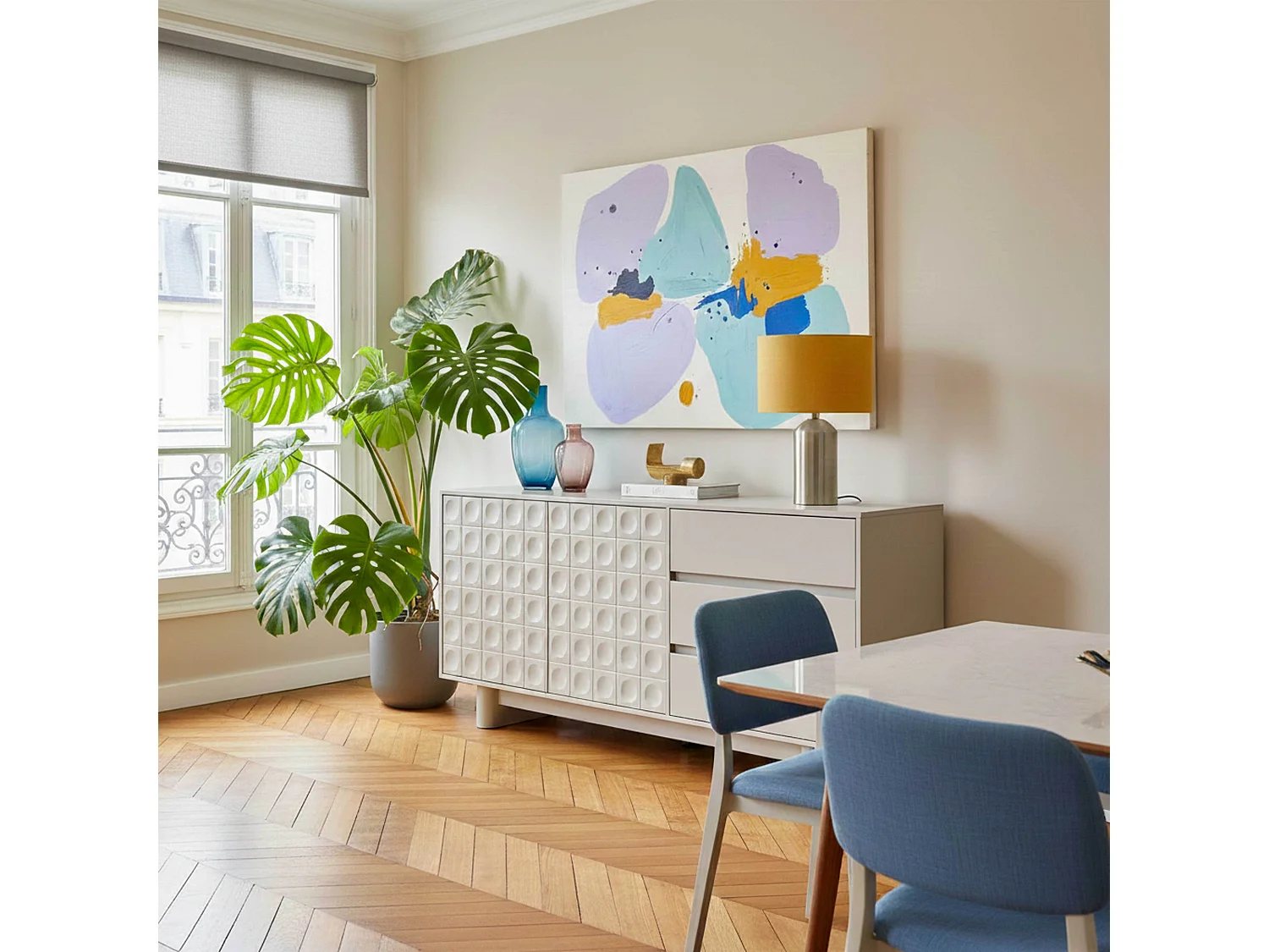 Buffet moderne rectangulaire L160 cm beige