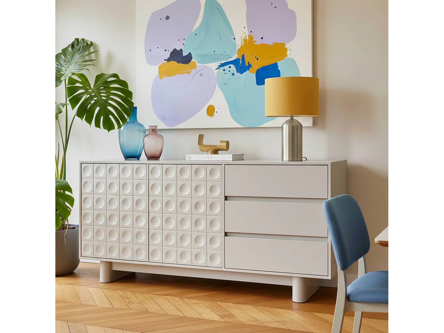 Buffet moderne rectangulaire L160 cm beige