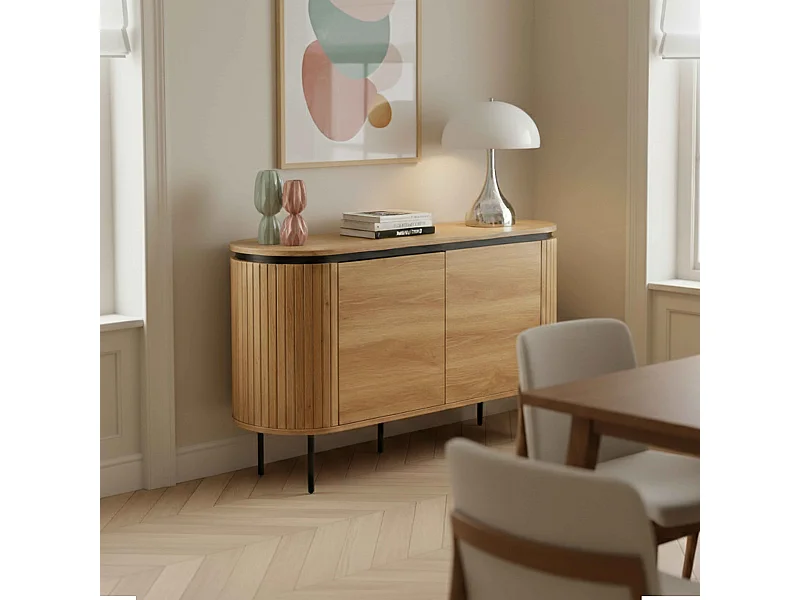 Buffet 2 portes moderne rectangulaire L120 cm bois clair