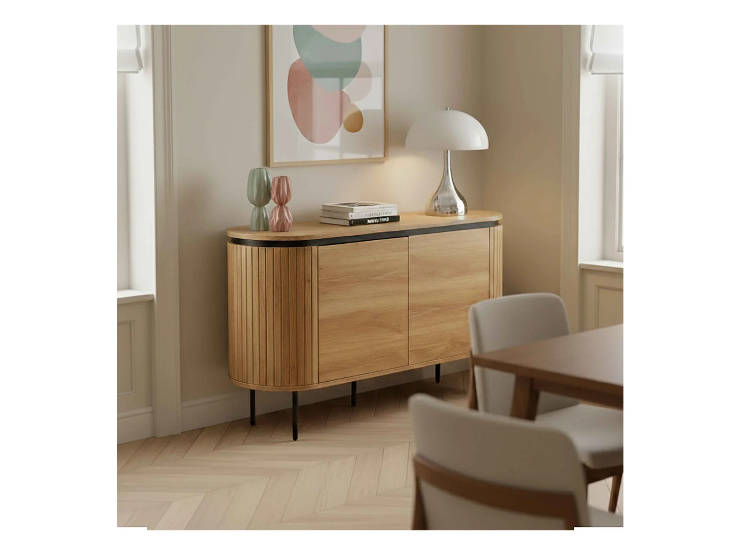 Buffet 2 portes moderne rectangulaire L120 cm bois clair