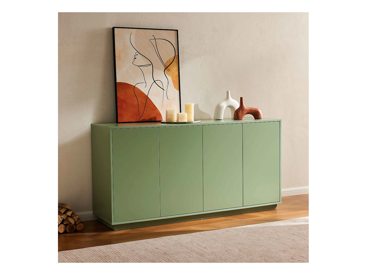 Buffet 4 portes moderne rectangulaire L160 cm vert