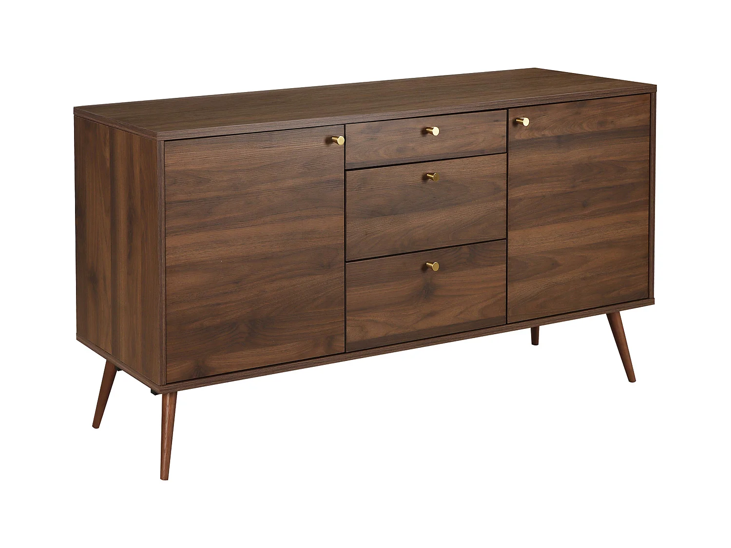 Buffet design effet bois foncé 2 portes 3 tiroirs 150 cm marron