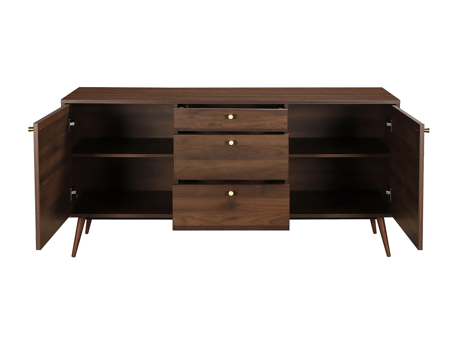 Buffet design effet bois foncé 2 portes 3 tiroirs 150 cm marron