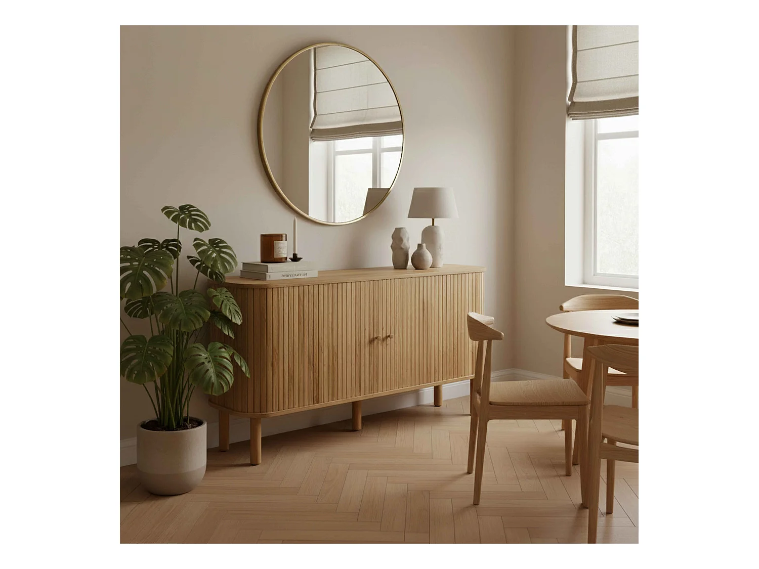 Buffet 2 portes scandinave rectangulaire L140 cm bois clair