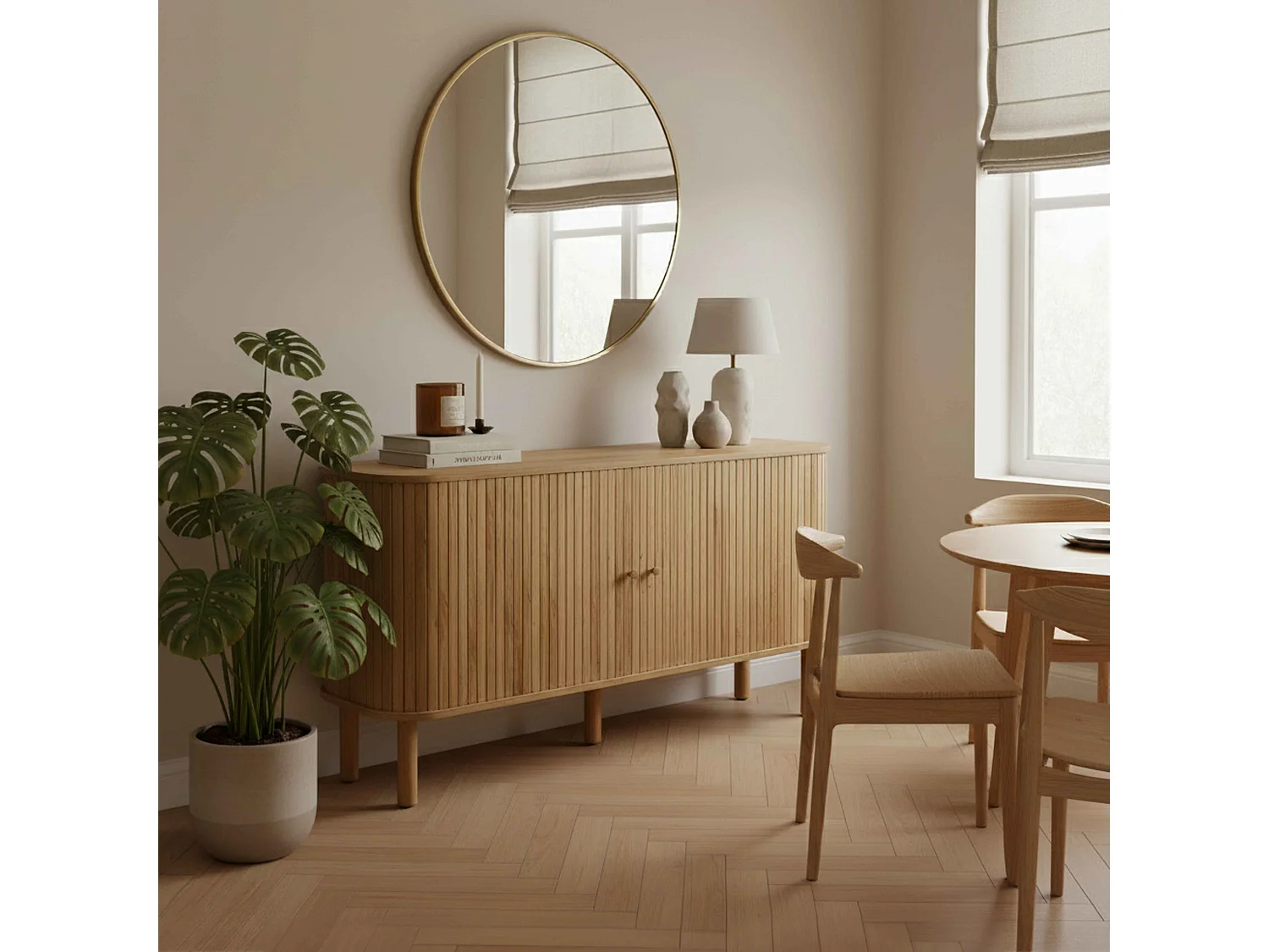 Buffet 2 portes scandinave rectangulaire L140 cm bois clair