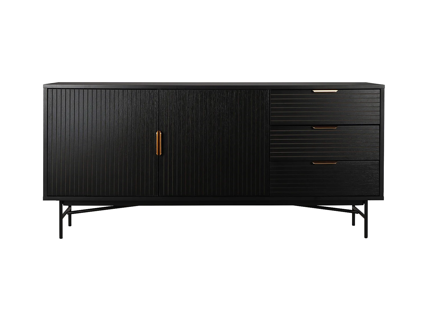 Buffet 2 portes et 3 tiroirs en mélaminé et acier 160 cm noir