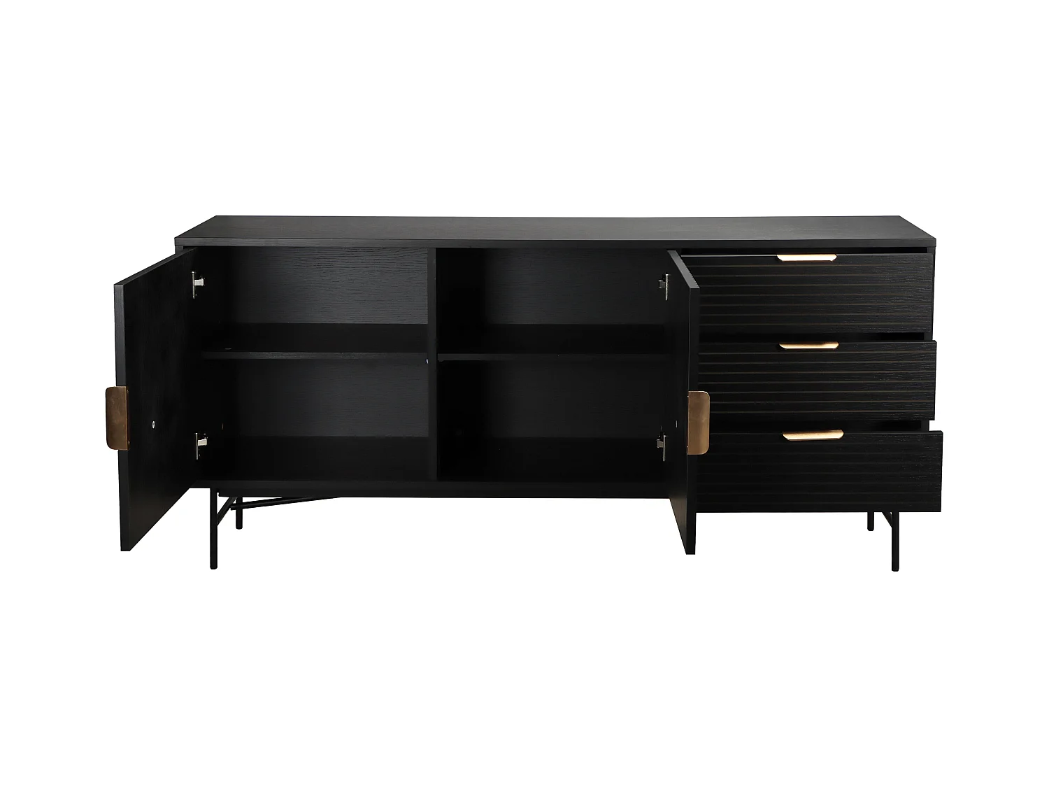 Buffet 2 portes et 3 tiroirs en mélaminé et acier 160 cm noir