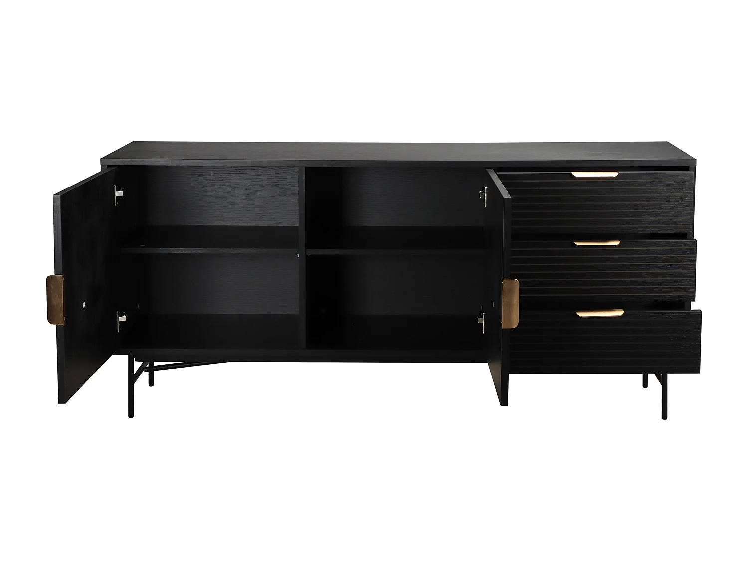 Buffet 2 portes et 3 tiroirs en mélaminé et acier 160 cm noir