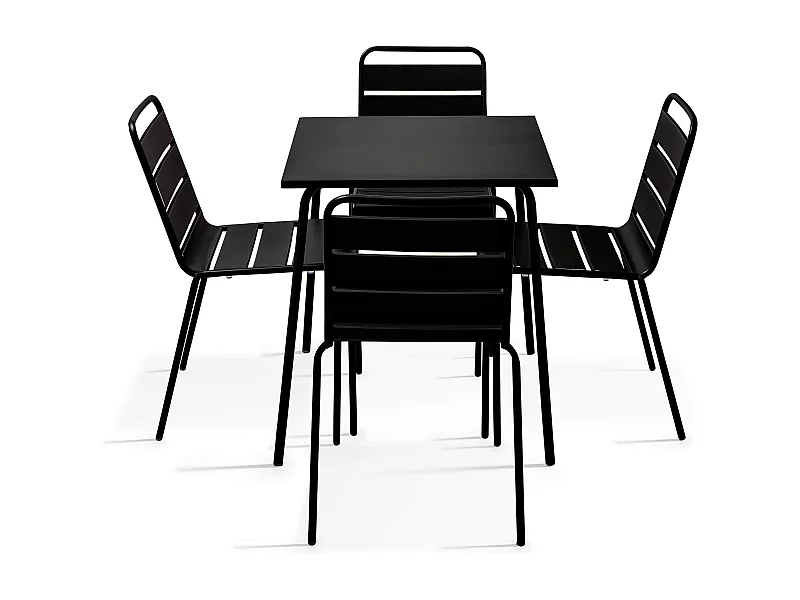 Ensemble table de jardin et 4 chaises en métal Noir - Palavas