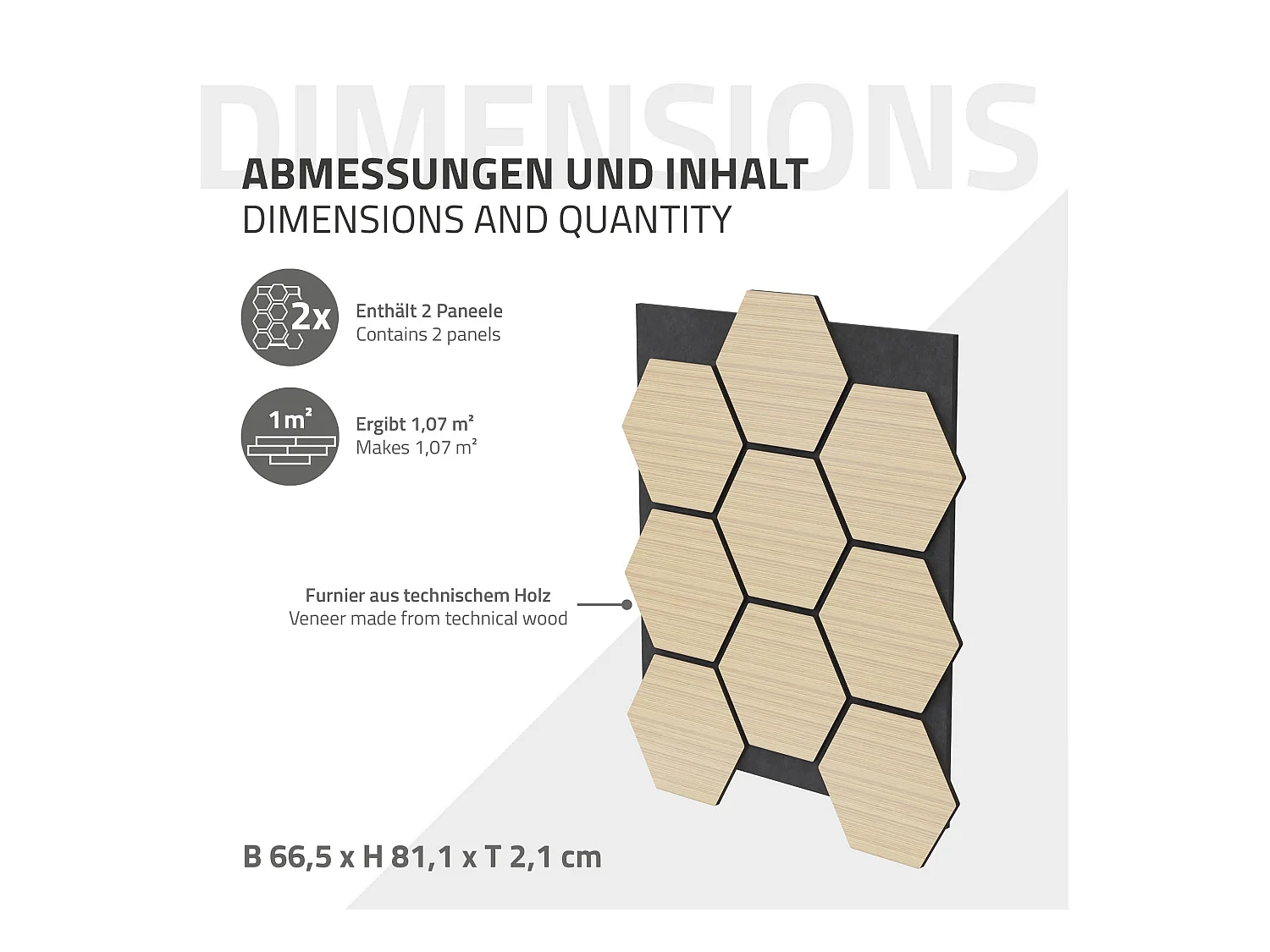 Lot de 2 panneaux acoustiques 66x81x2cm 1m² motif bois chêne hexagonal MDF isolation sonore dalle phonique insonorisante cloisons murales anti-bruit