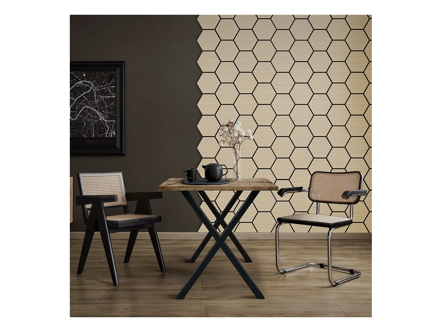 Lot de 2 panneaux acoustiques 66x81x2cm 1m² motif bois chêne hexagonal MDF isolation sonore dalle phonique insonorisante cloisons murales anti-bruit