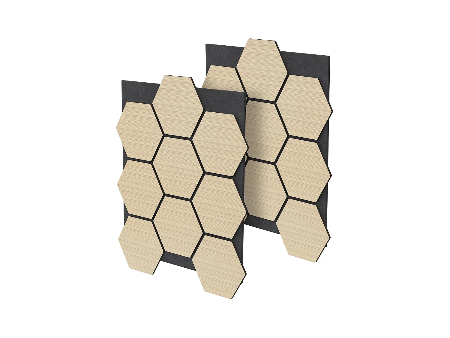 Lot de 2 panneaux acoustiques 66x81x2cm 1m² motif bois chêne hexagonal MDF isolation sonore dalle phonique insonorisante cloisons murales anti-bruit