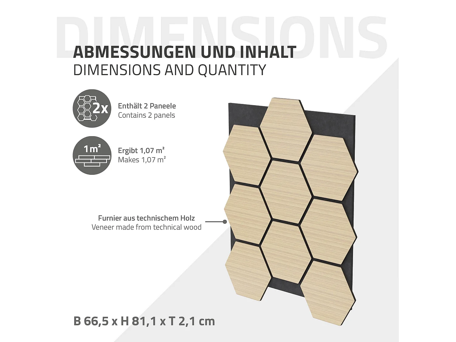 Lot de 2 panneaux acoustiques 66x81x2cm 1m² motif bois chêne hexagonal MDF isolation sonore dalle phonique insonorisante cloisons murales anti-bruit