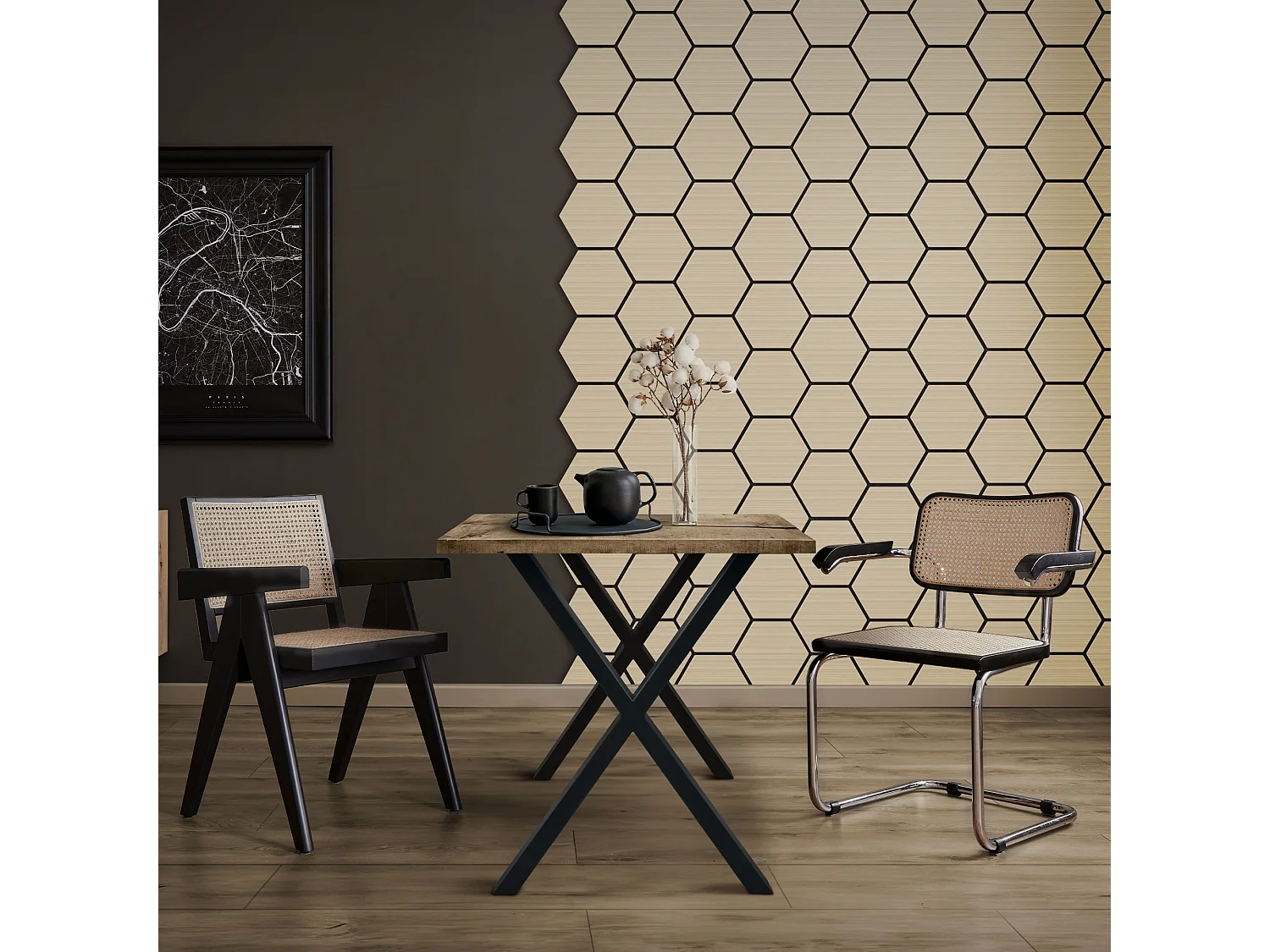 Lot de 2 panneaux acoustiques 66x81x2cm 1m² motif bois chêne hexagonal MDF isolation sonore dalle phonique insonorisante cloisons murales anti-bruit