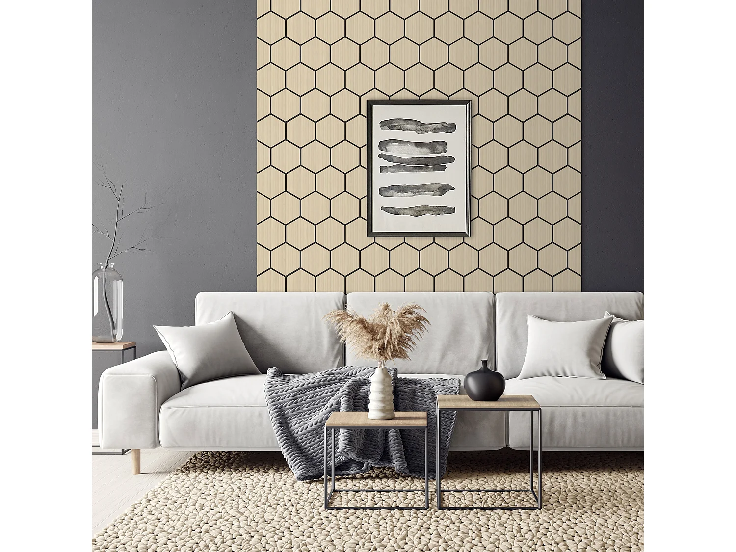 Lot de 2 panneaux acoustiques 66x81x2cm 1m² motif bois chêne hexagonal MDF isolation sonore dalle phonique insonorisante cloisons murales anti-bruit