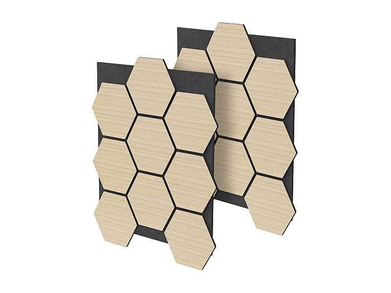Lot de 2 panneaux acoustiques 66x81x2cm 1m² motif bois chêne hexagonal MDF isolation sonore dalle phonique insonorisante cloisons murales anti-bruit