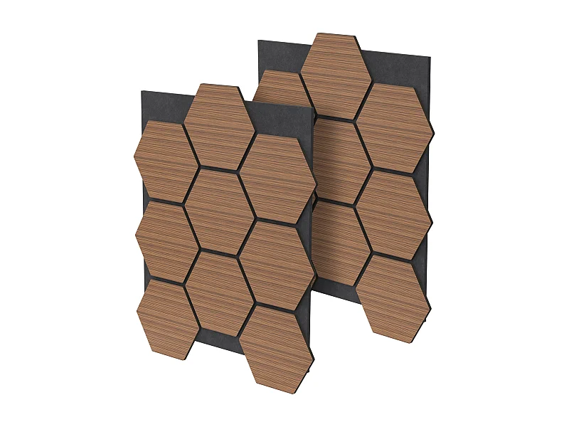ML-Design 2x Pannelli acustici esagonali teak 66 x 81 x 2 cm per isolamento sonoro pareti porte soffitti decorazione ambienti uffici studi interni