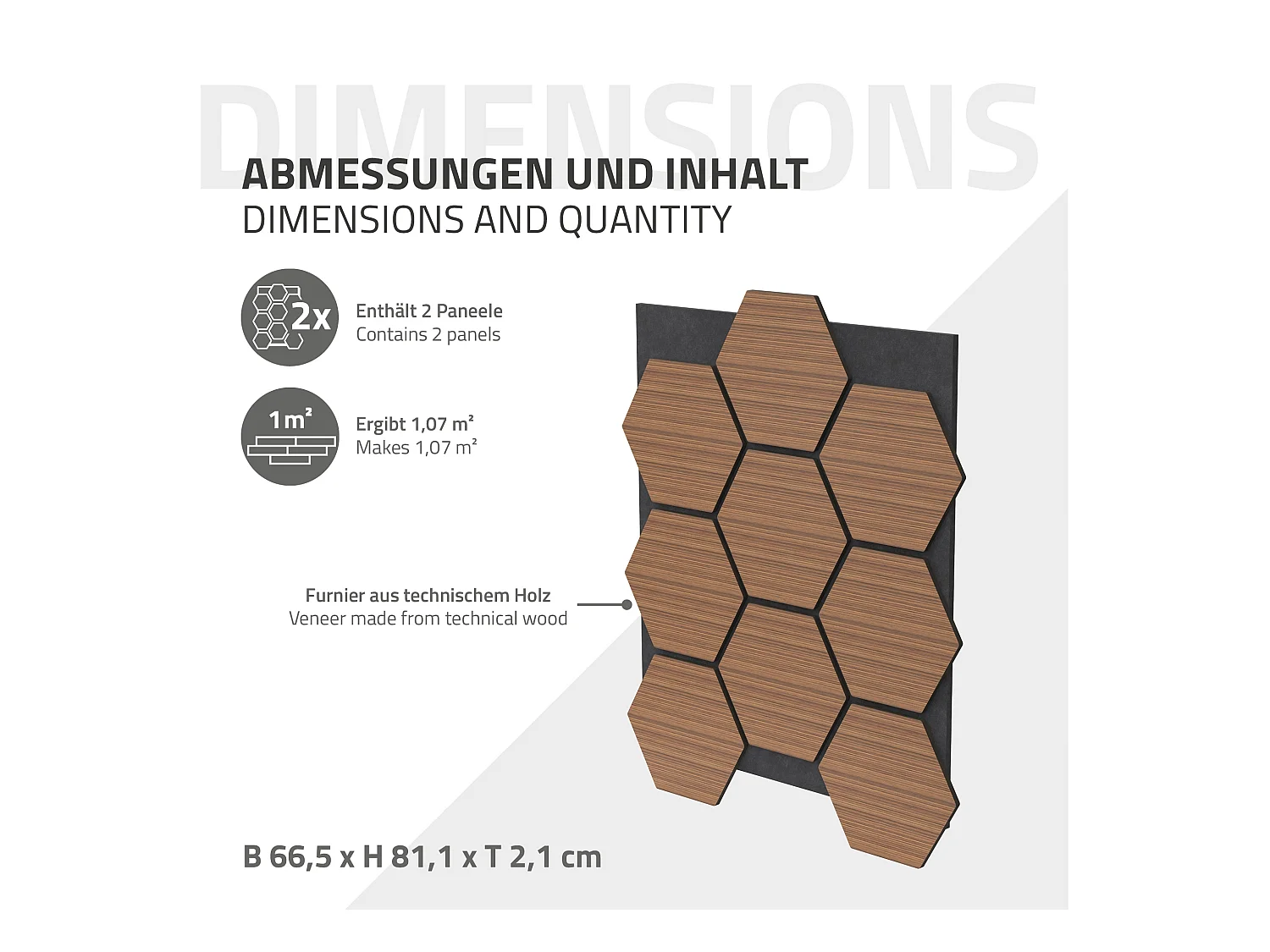 Lot de 2 panneaux acoustiques 66x81x2cm 1m² motif bois teck hexagonal MDF isolation sonore dalle phonique insonorisante cloisons murales anti-bruit