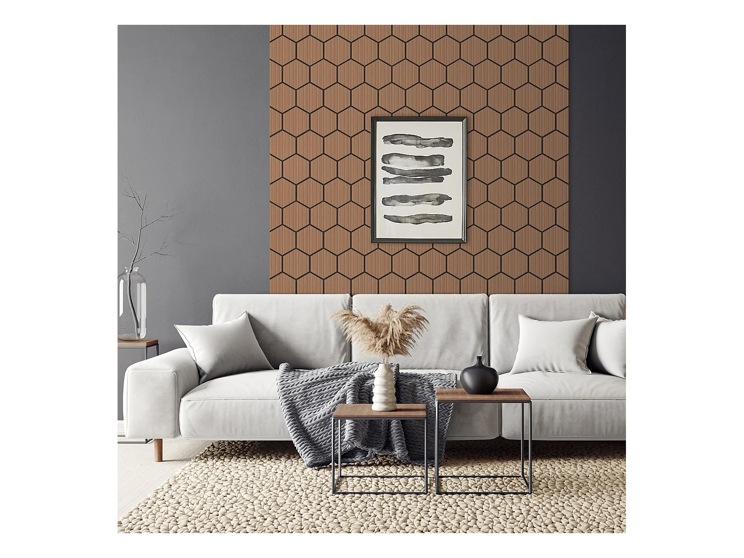 Lot de 2 panneaux acoustiques 66x81x2cm 1m² motif bois teck hexagonal MDF isolation sonore dalle phonique insonorisante cloisons murales anti-bruit