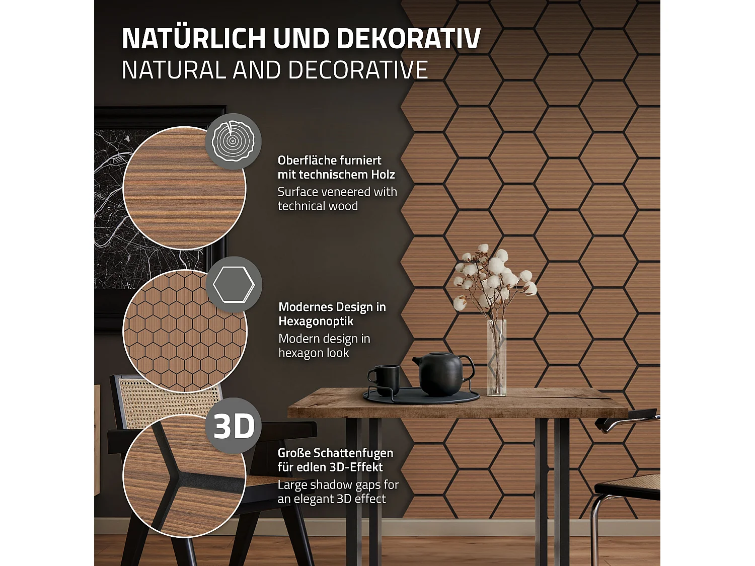 Lot de 2 panneaux acoustiques 66x81x2cm 1m² motif bois teck hexagonal MDF isolation sonore dalle phonique insonorisante cloisons murales anti-bruit