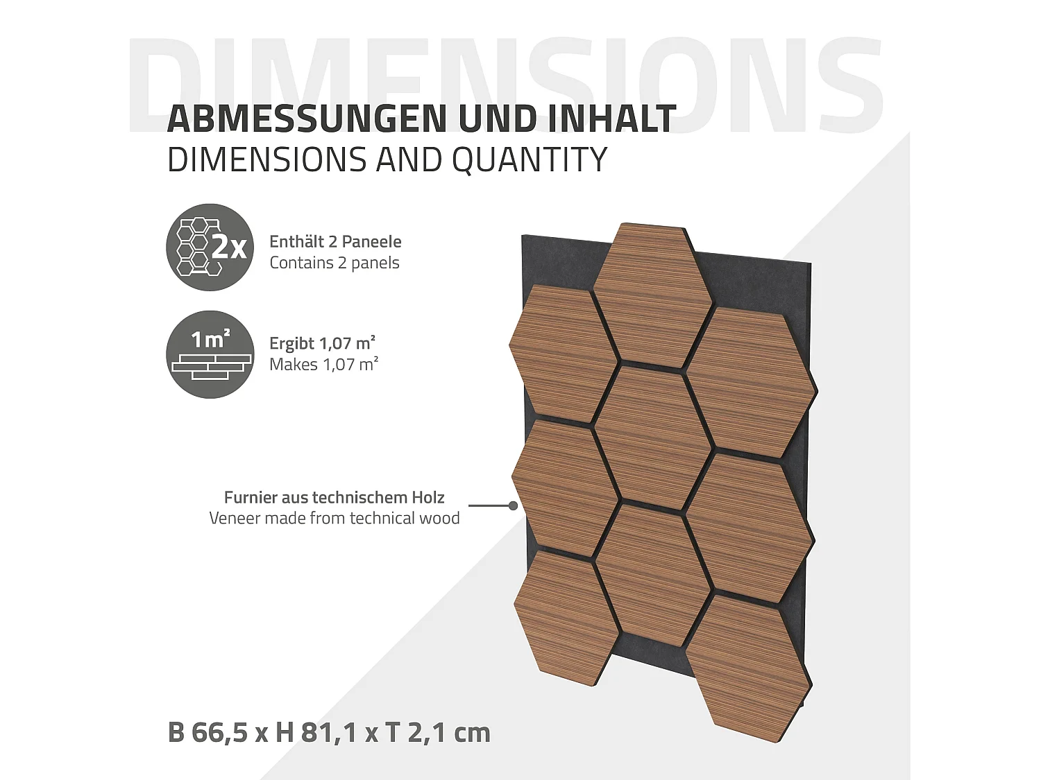 Lot de 2 panneaux acoustiques 66x81x2cm 1m² motif bois teck hexagonal MDF isolation sonore dalle phonique insonorisante cloisons murales anti-bruit