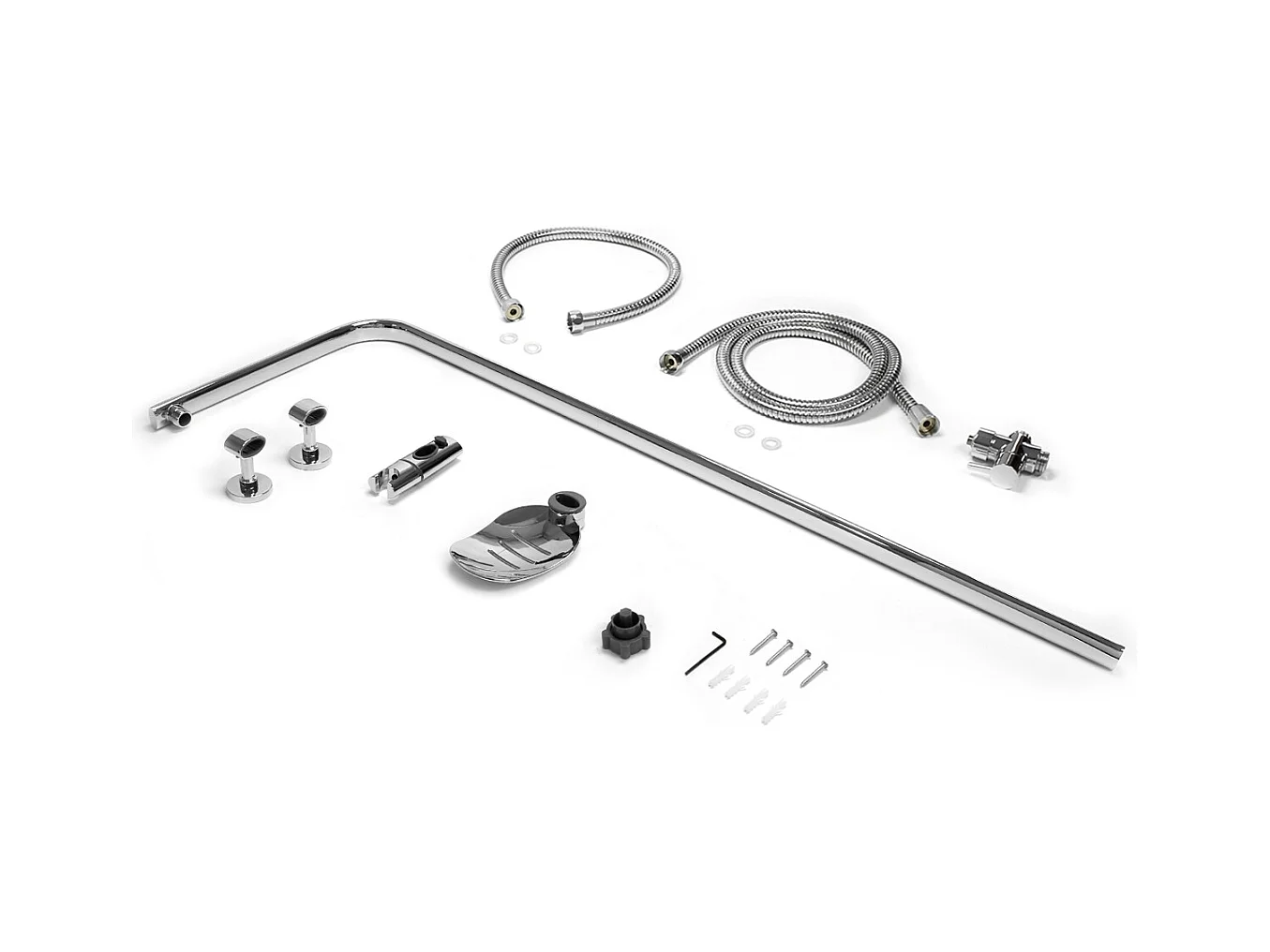 Colonne de douche chromé forme ovale en acier inoxydable V2A montage mural réglable en hauteur sans pommeau 2x flexibles et support porte-savon inclus