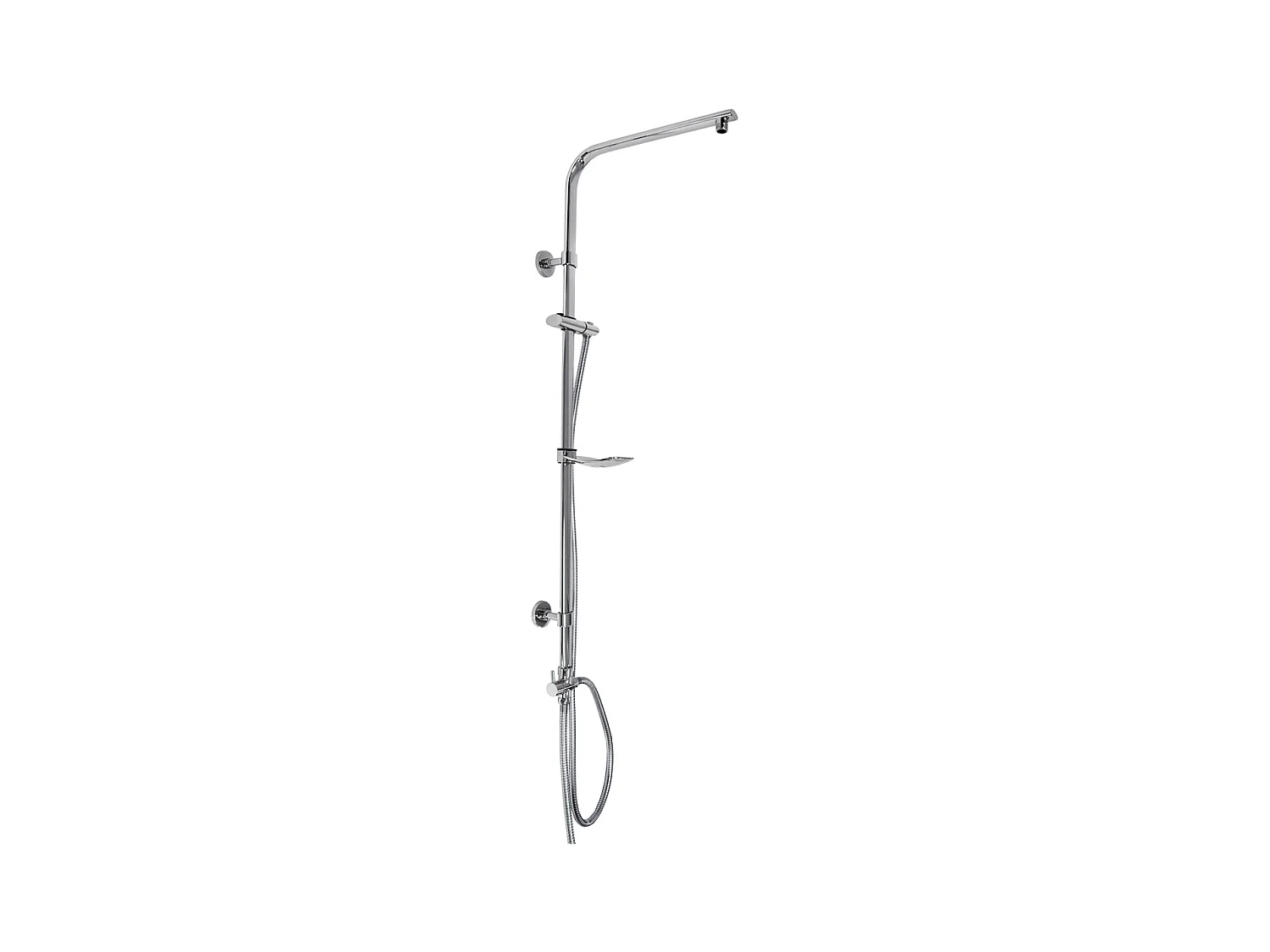 Colonne de douche chromé forme ovale en acier inoxydable V2A montage mural réglable en hauteur sans pommeau 2x flexibles et support porte-savon inclus