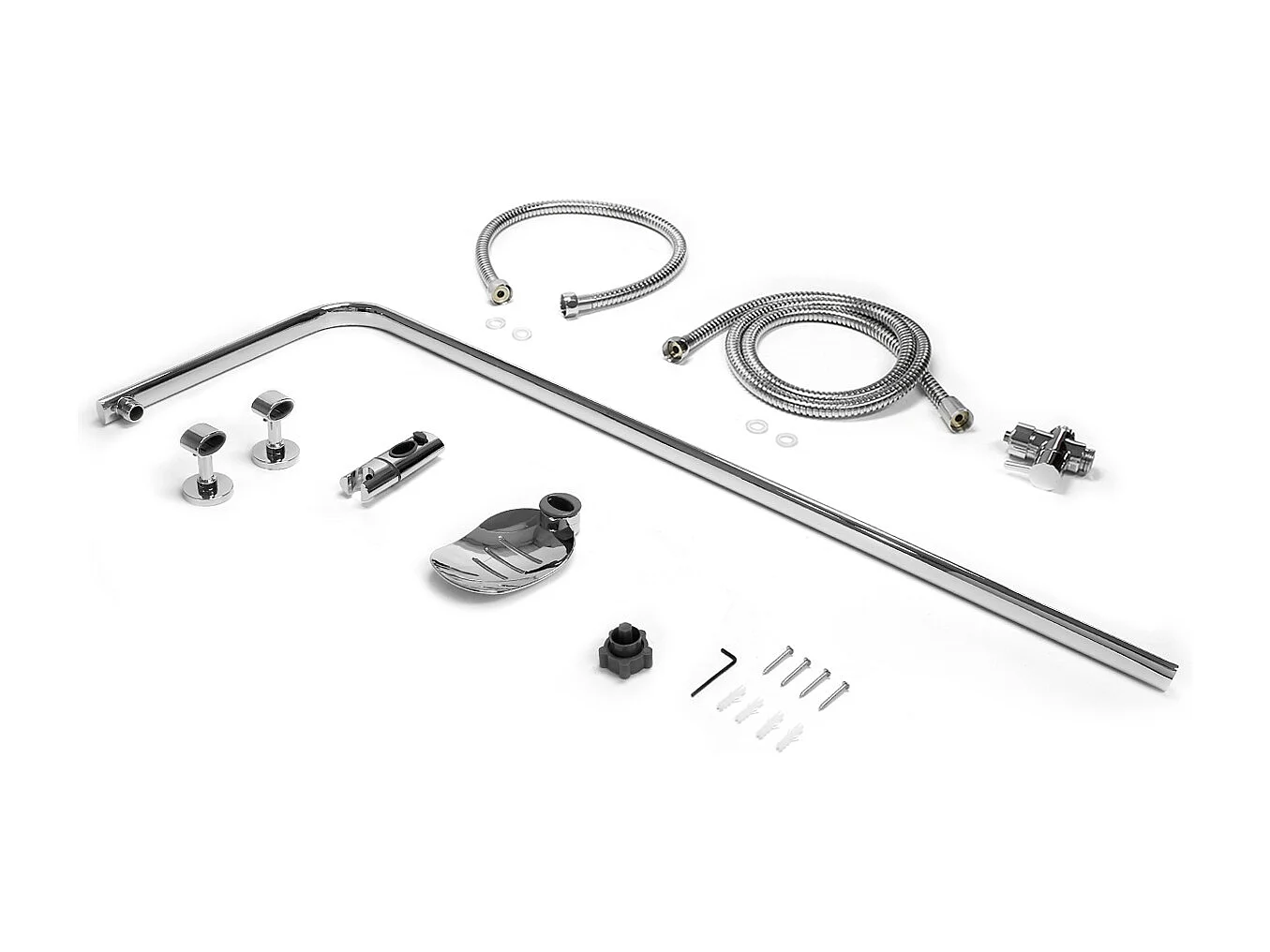 ECD Germany Colonna doccia in acciaio inox V2A cromato, ovalata, con mensola portasapone, 2 flessibili, asta doccia regolabile, senza soffione