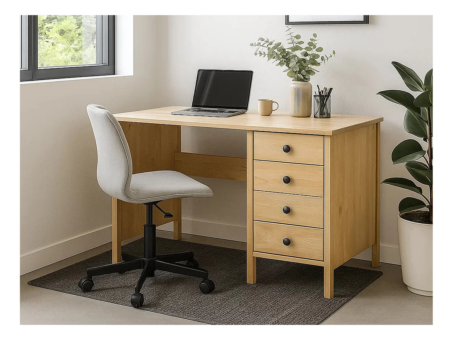 Biurko Prestige II drewniane 110 cm, 4 szuflady, kolor dębowy