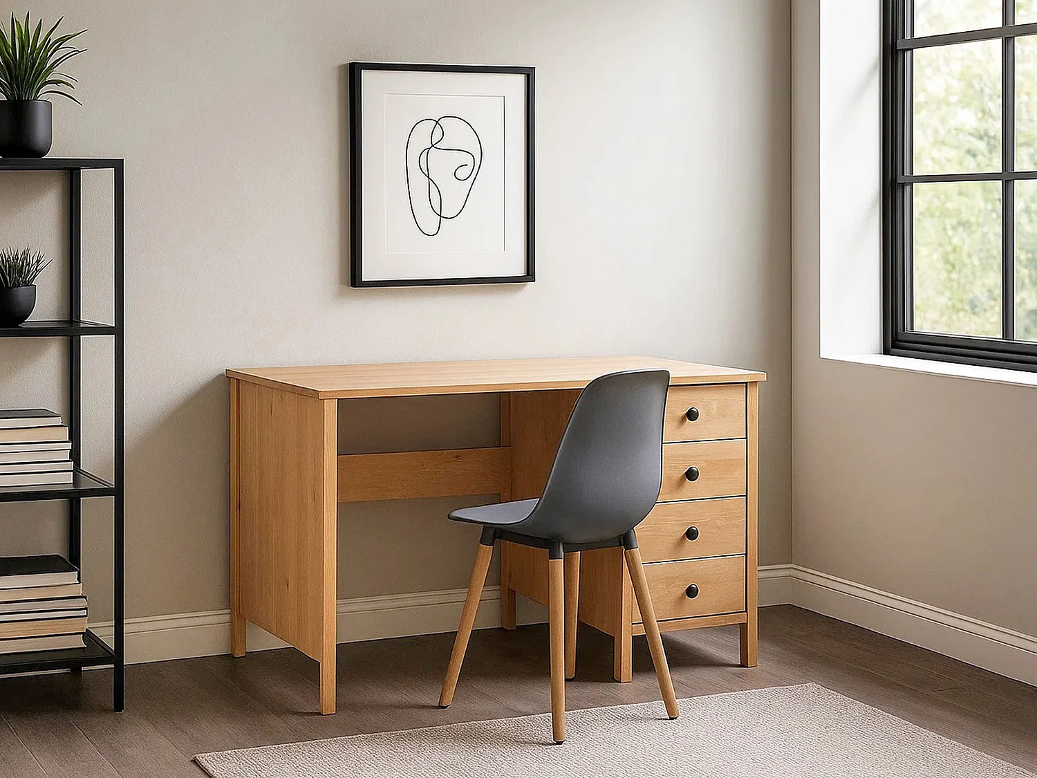 Biurko Prestige II drewniane 110 cm, 4 szuflady, kolor dębowy