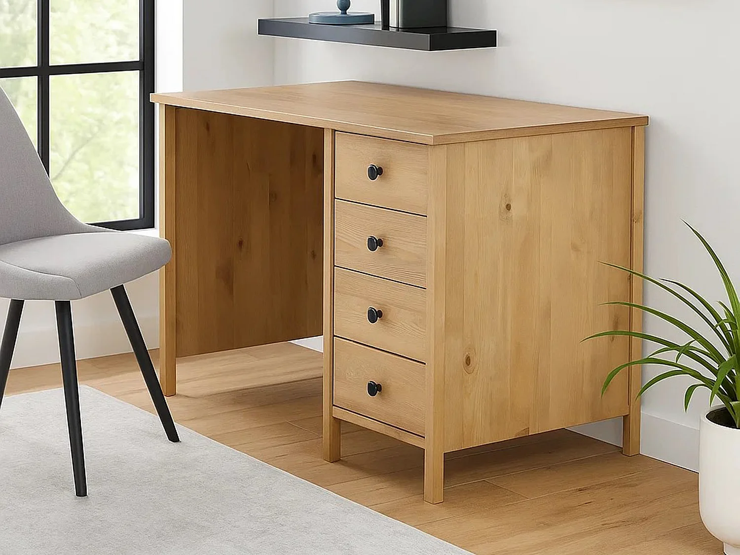 Biurko Prestige II drewniane 110 cm, 4 szuflady, kolor dębowy