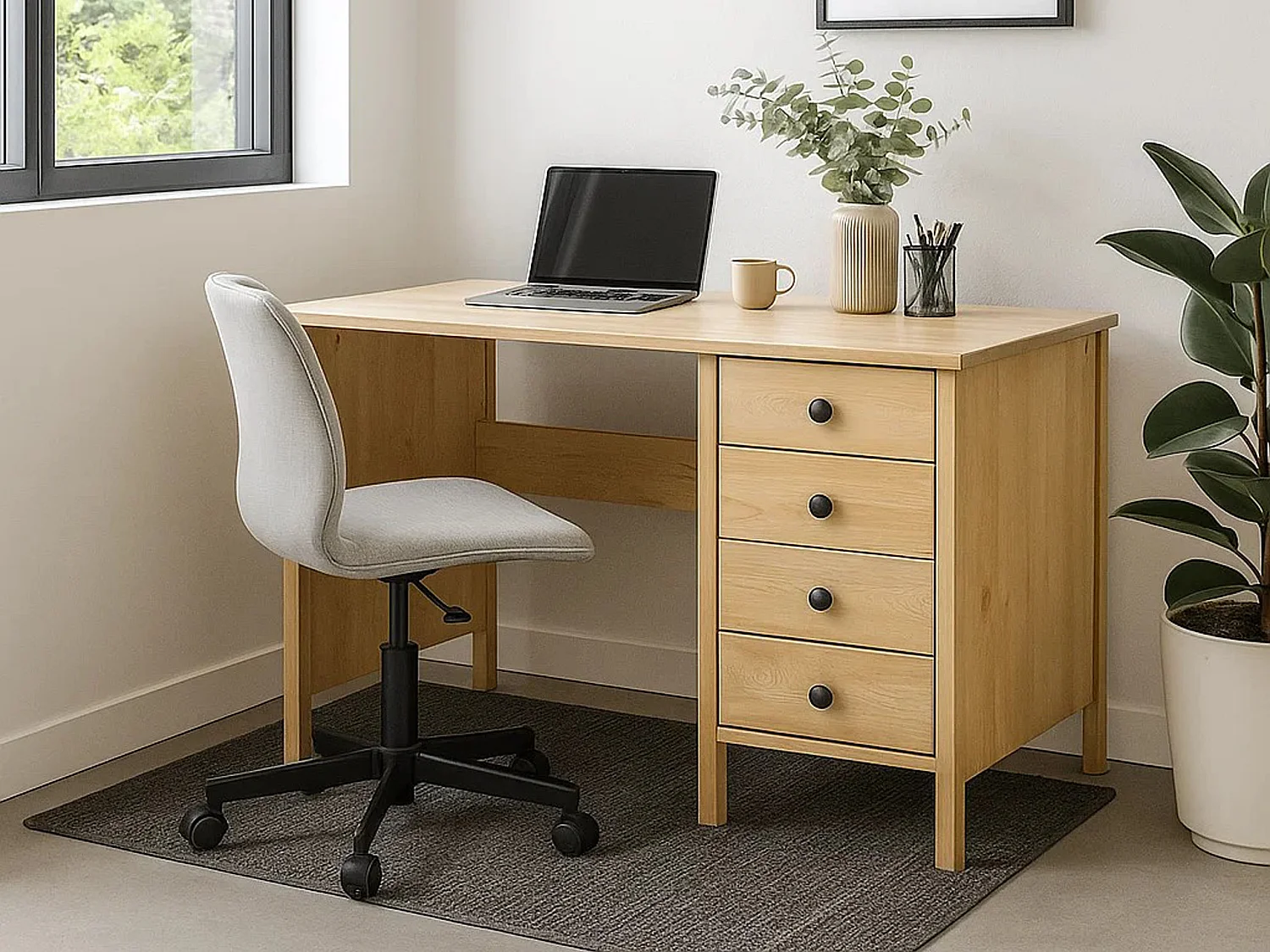 Biurko Prestige II drewniane 110 cm, 4 szuflady, kolor dębowy