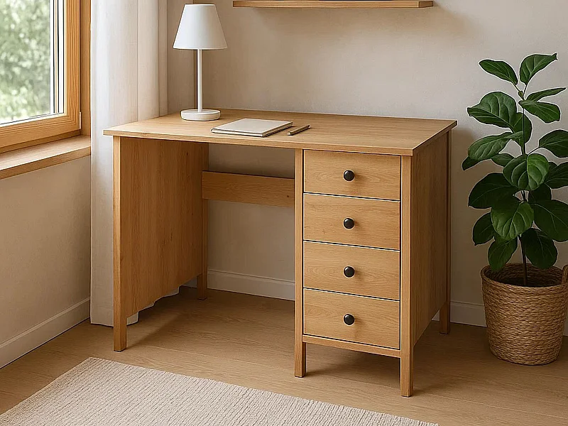 Biurko Prestige II drewniane 110 cm, 4 szuflady, kolor dębowy