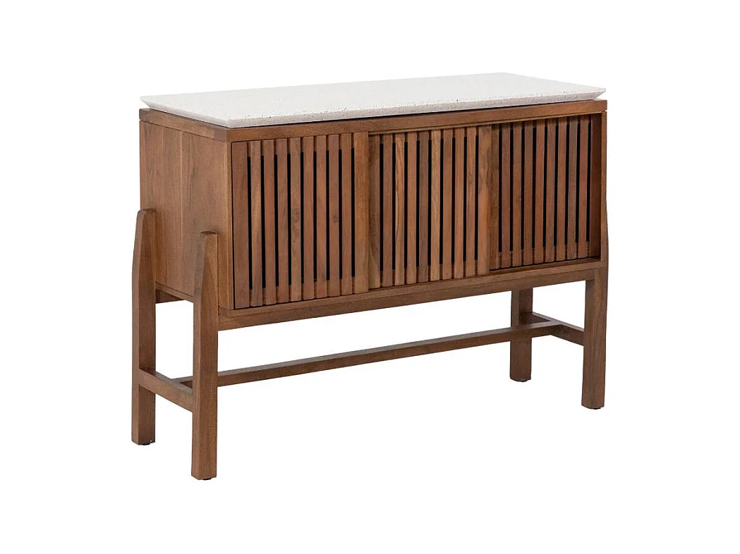 Meuble sous vasque en bois d'acacia et terrazzo Kaelis