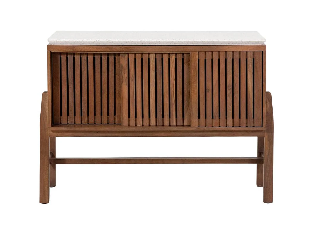 Meuble sous vasque en bois d'acacia et terrazzo Kaelis