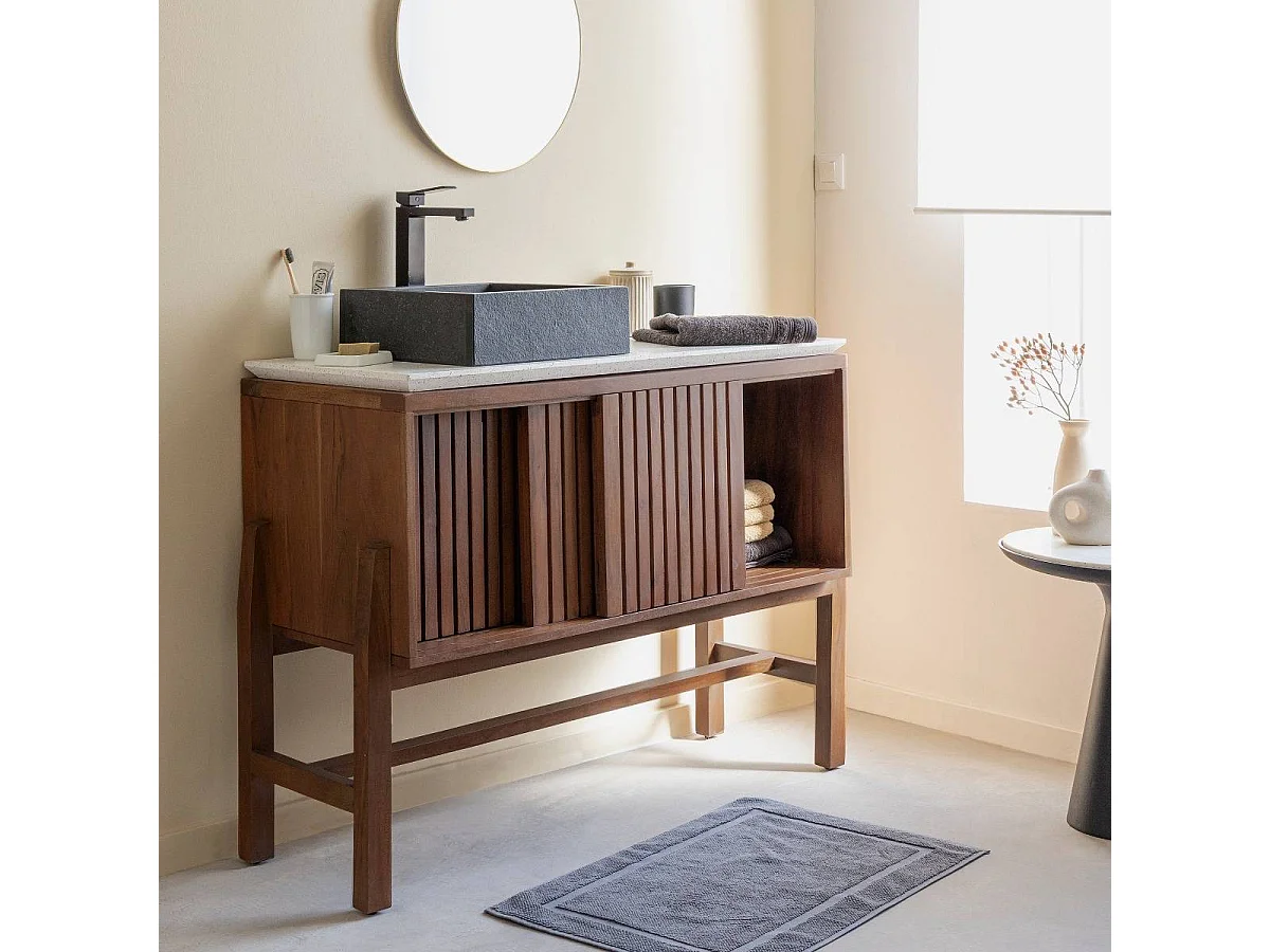 Mueble bajo lavabo de madera de acacia y terrazo Kaelis