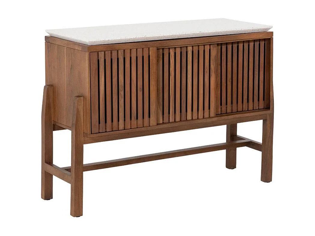 Mueble bajo lavabo de madera de acacia y terrazo Kaelis