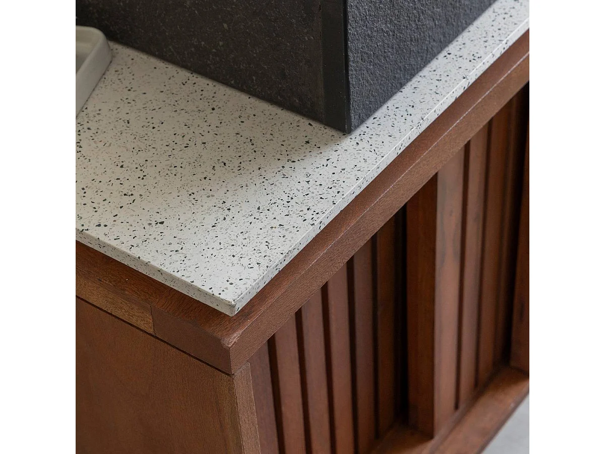 Mueble bajo lavabo de madera de acacia y terrazo Kaelis
