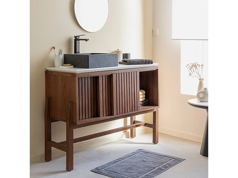 Mueble bajo lavabo de madera de acacia y terrazo Kaelis
